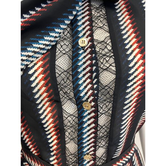 ELIE SAAB Black Striped Neck Tie Sleeveless Top A-line Pleated Skirt Set 44 US12 - Picture 5 of 7